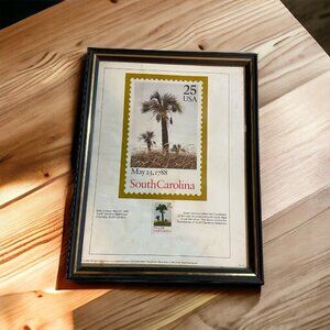 Framed 1988 South Carolina Statehood Bicentennial Stamp Print USPS 25c Palm Tree